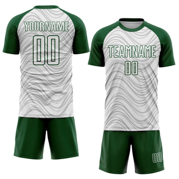 Custom White Green Wavy Lines Sports Sublimation Soccer Uniform Jersey