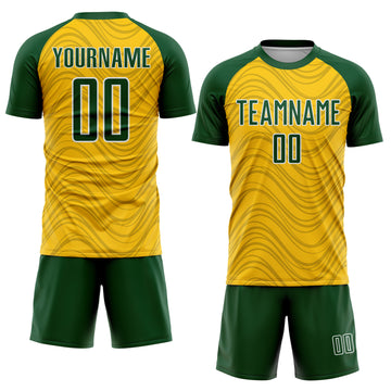 Custom Yellow Green-White Wavy Lines Sports Sublimation Soccer Uniform Jersey