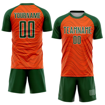 Custom Orange Green-White Wavy Lines Sports Sublimation Soccer Uniform Jersey