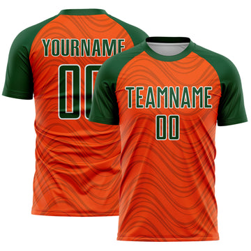 Custom Orange Green-White Wavy Lines Sports Sublimation Soccer Uniform Jersey