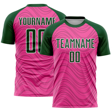 Custom Pink Green-White Wavy Lines Sports Sublimation Soccer Uniform Jersey
