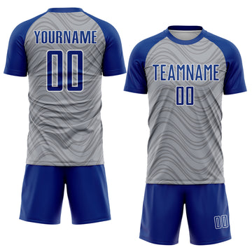 Custom Gray Royal-White Wavy Lines Sports Sublimation Soccer Uniform Jersey