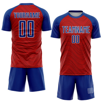 Custom Red Royal-White Wavy Lines Sports Sublimation Soccer Uniform Jersey