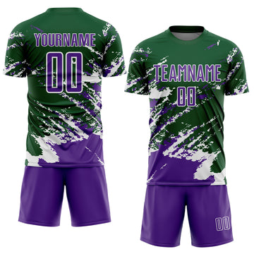 Custom Green Purple-White Abstract Fragment Art Splash Sports Sublimation Soccer Uniform Jersey