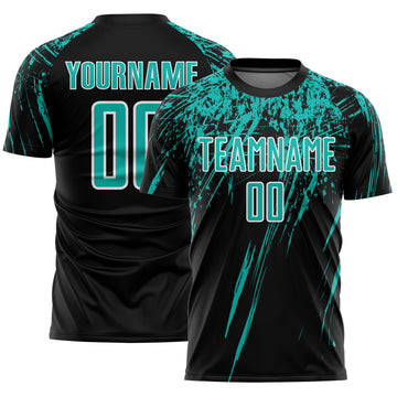 Custom Black Aqua-White Splash Sports Sublimation Soccer Uniform Jersey