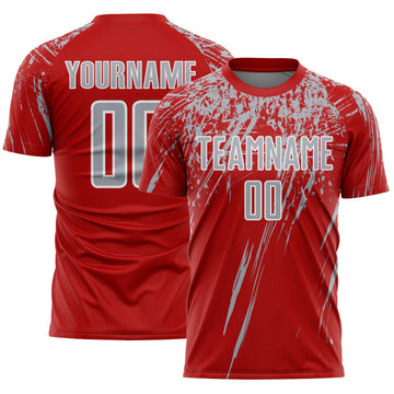 Custom Red Gray-White Splash Sports Sublimation Soccer Uniform Jersey
