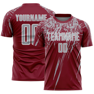 Custom Crimson Gray-White Splash Sports Sublimation Soccer Uniform Jersey