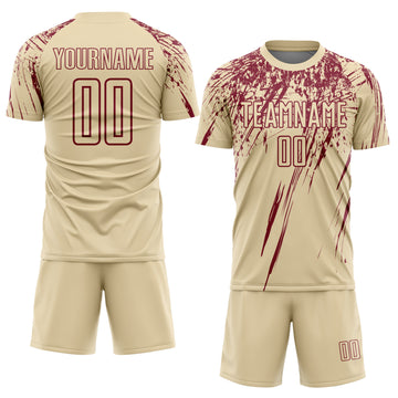 Custom Cream Crimson Splash Sports Sublimation Soccer Uniform Jersey