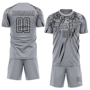 Custom Gray Black Splash Sports Sublimation Soccer Uniform Jersey