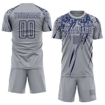 Custom Gray Navy Splash Sports Sublimation Soccer Uniform Jersey