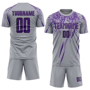 Custom Gray Purple-Black Splash Sports Sublimation Soccer Uniform Jersey