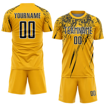 Custom Gold Black-White Splash Sports Sublimation Soccer Uniform Jersey