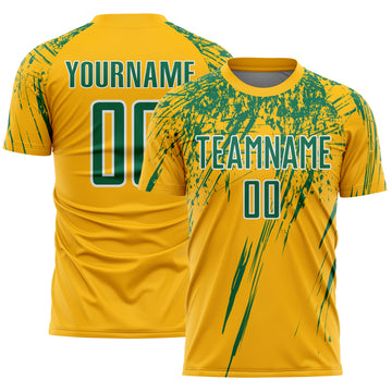 Custom Gold Kelly Green-White Splash Sports Sublimation Soccer Uniform Jersey