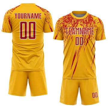 Custom Gold Red-White Splash Sports Sublimation Soccer Uniform Jersey