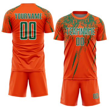 Custom Orange Kelly Green-White Splash Sports Sublimation Soccer Uniform Jersey