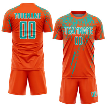 Custom Orange Aqua-White Splash Sports Sublimation Soccer Uniform Jersey