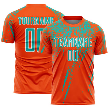 Custom Orange Aqua-White Splash Sports Sublimation Soccer Uniform Jersey