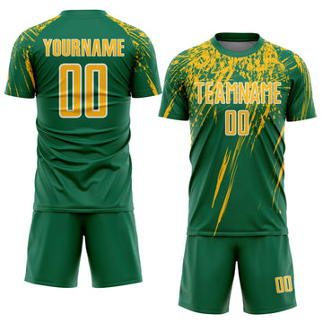 Custom Kelly Green Gold-White Splash Sports Sublimation Soccer Uniform Jersey