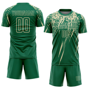 Custom Kelly Green Cream Splash Sports Sublimation Soccer Uniform Jersey