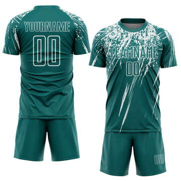 Custom Teal White Splash Sports Sublimation Soccer Uniform Jersey
