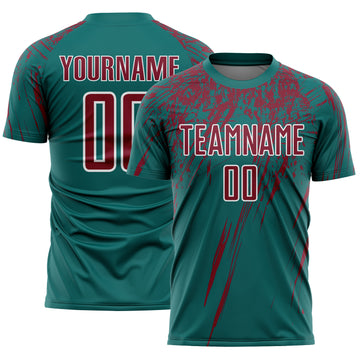 Custom Teal Crimson-White Splash Sports Sublimation Soccer Uniform Jersey