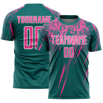 Custom Teal Pink-White Splash Sports Sublimation Soccer Uniform Jersey