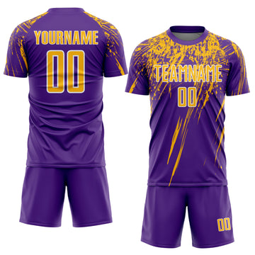 Custom Purple Gold-White Splash Sports Sublimation Soccer Uniform Jersey