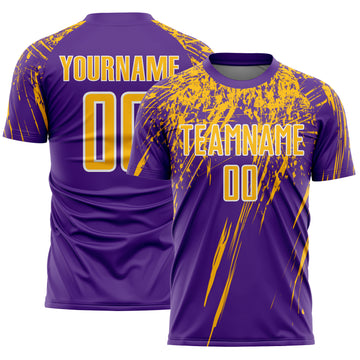 Custom Purple Gold-White Splash Sports Sublimation Soccer Uniform Jersey