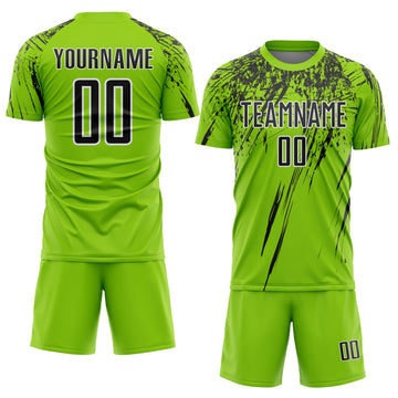 Custom Neon Green Black-White Splash Sports Sublimation Soccer Uniform Jersey