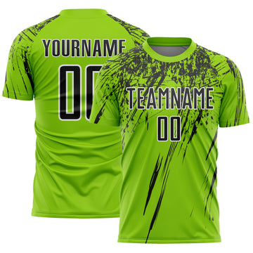 Custom Neon Green Black-White Splash Sports Sublimation Soccer Uniform Jersey