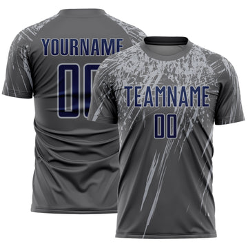 Custom Steel Gray Navy-Gray Splash Sports Sublimation Soccer Uniform Jersey