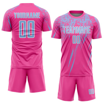 Custom Pink Light Blue-White Splash Sports Sublimation Soccer Uniform Jersey