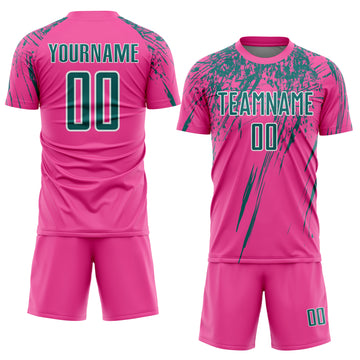 Custom Pink Teal-White Splash Sports Sublimation Soccer Uniform Jersey