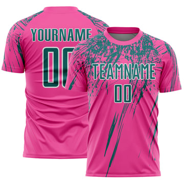 Custom Pink Teal-White Splash Sports Sublimation Soccer Uniform Jersey