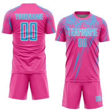 Custom Pink Sky Blue-White Splash Sports Sublimation Soccer Uniform Jersey