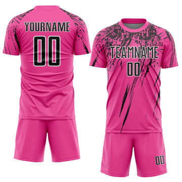 Custom Pink Black-White Splash Sports Sublimation Soccer Uniform Jersey