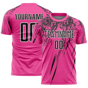 Custom Pink Black-White Splash Sports Sublimation Soccer Uniform Jersey
