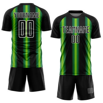 Custom Black Green-White Stripes Sports Sublimation Soccer Uniform Jersey