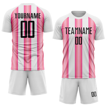 Custom White Black-Pink Stripes Sports Sublimation Soccer Uniform Jersey