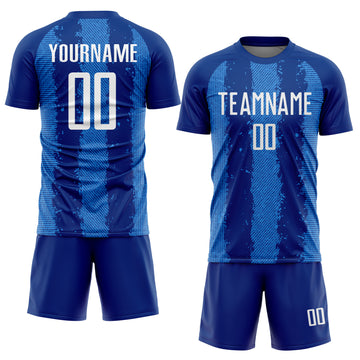 Custom Royal White-Powder Blue Stripes Sports Sublimation Soccer Uniform Jersey