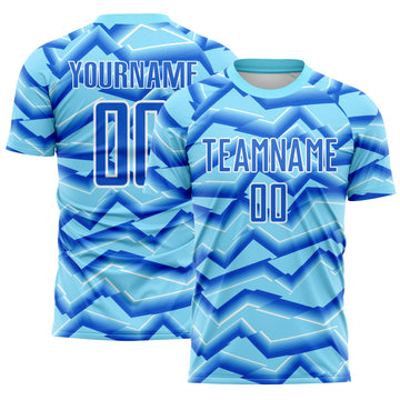 Custom Lakes Blue Powder Blue-White Lines Sports Sublimation Soccer Uniform Jersey