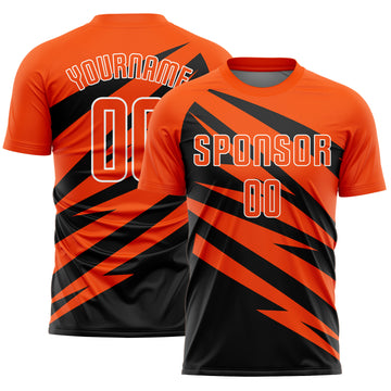 Custom Orange Black-White Abstract Line Sports Sublimation Soccer Uniform Jersey