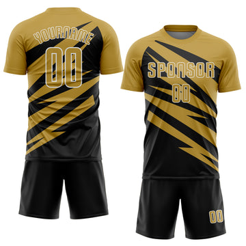 Custom Old Gold Black-White Abstract Line Sports Sublimation Soccer Uniform Jersey