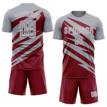 Custom Gray Crimson-White Abstract Line Sports Sublimation Soccer Uniform Jersey