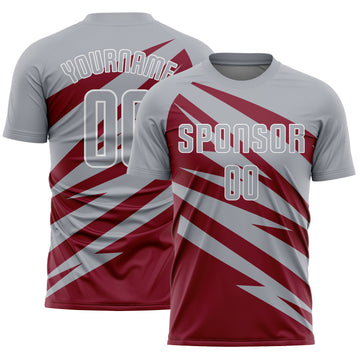 Custom Gray Crimson-White Abstract Line Sports Sublimation Soccer Uniform Jersey