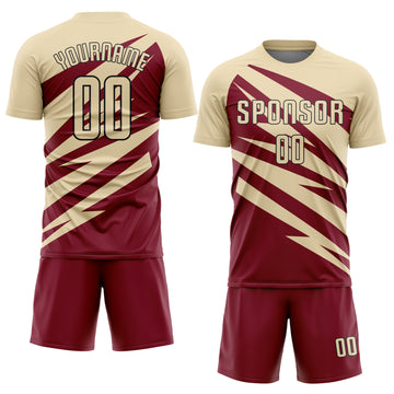Custom Cream Crimson-Black Abstract Line Sports Sublimation Soccer Uniform Jersey