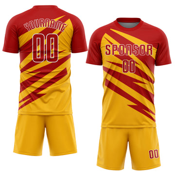 Custom Red Gold-White Abstract Line Sports Sublimation Soccer Uniform Jersey