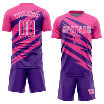 Custom Pink Purple-White Abstract Line Sports Sublimation Soccer Uniform Jersey