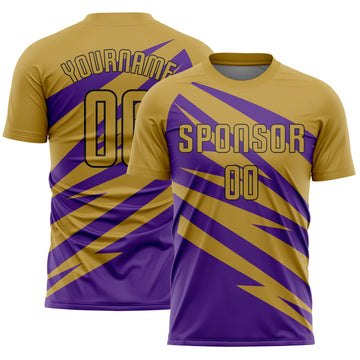 Custom Old Gold Purple-Black Abstract Line Sports Sublimation Soccer Uniform Jersey