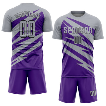 Custom Gray Purple-Black Abstract Line Sports Sublimation Soccer Uniform Jersey